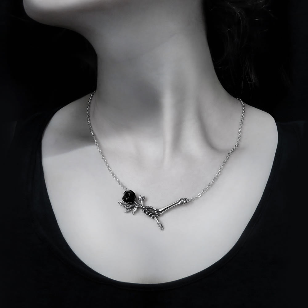 Alchemy Gothic Love Never Dies Skeleton Hand Rose Pendant P839
