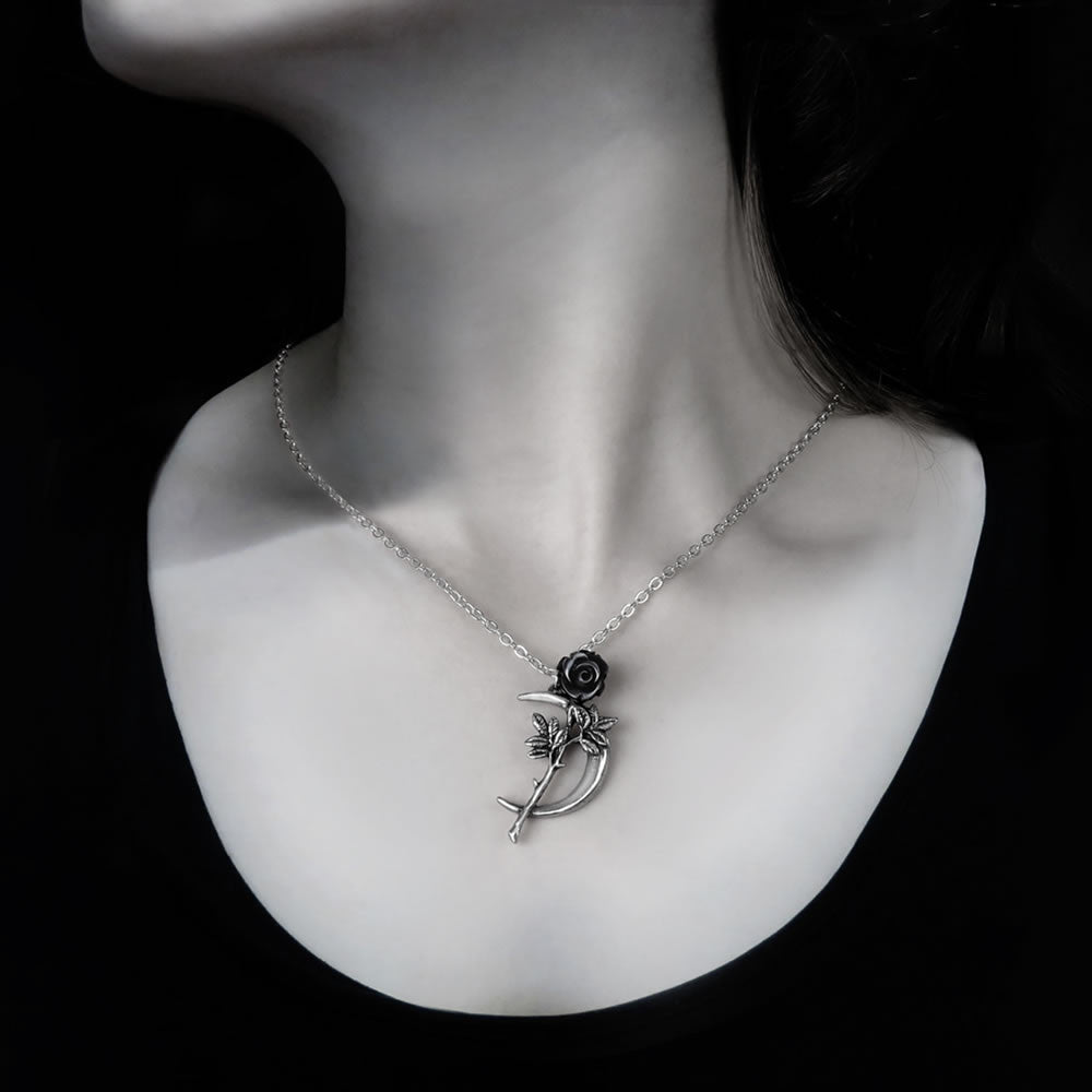 Alchemy Gothic New Romance Black Rose Pendant P843