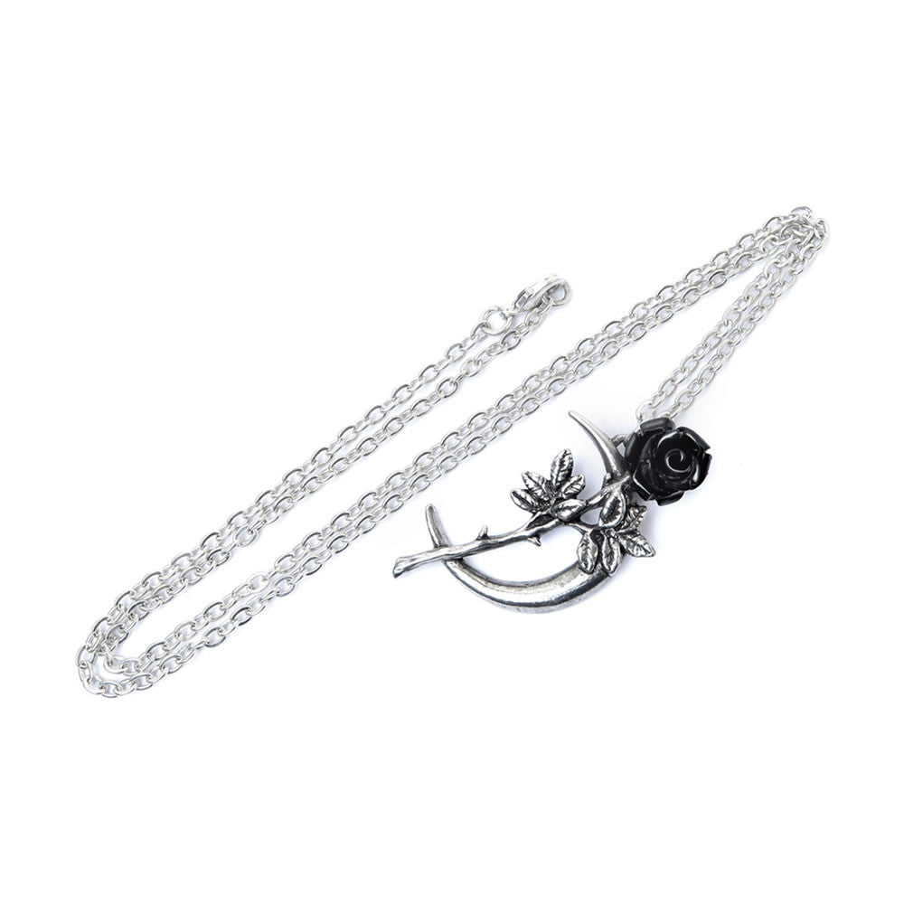 Alchemy Gothic New Romance Black Rose Pendant P843