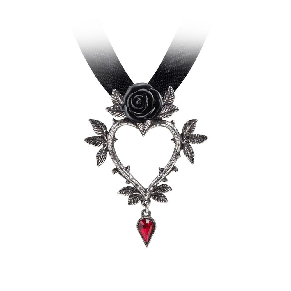Alchemy Gothic Guirlande d'Amour Black Rose Ribbon Choker P894