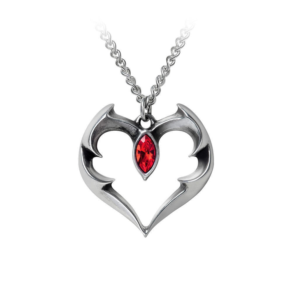 Alchemy Gothic Batheart Heart Red Crystal Pendant P900