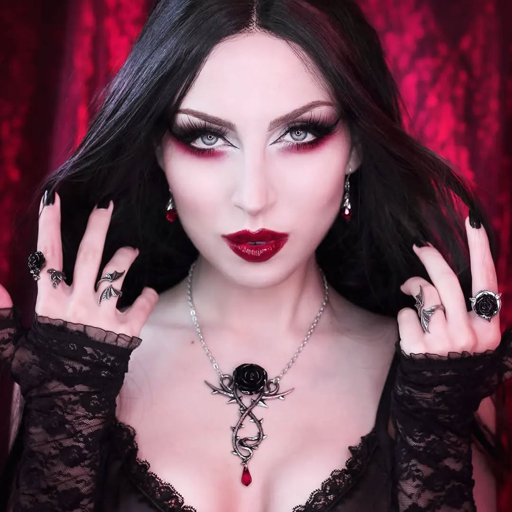 Alchemy Gothic Carpathian Black Rose Necklace P928