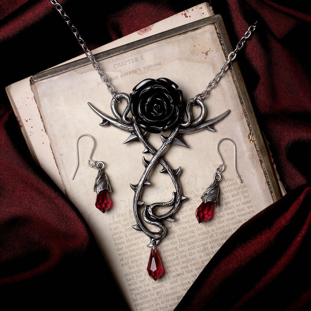 Alchemy Gothic Carpathian Black Rose Necklace P928
