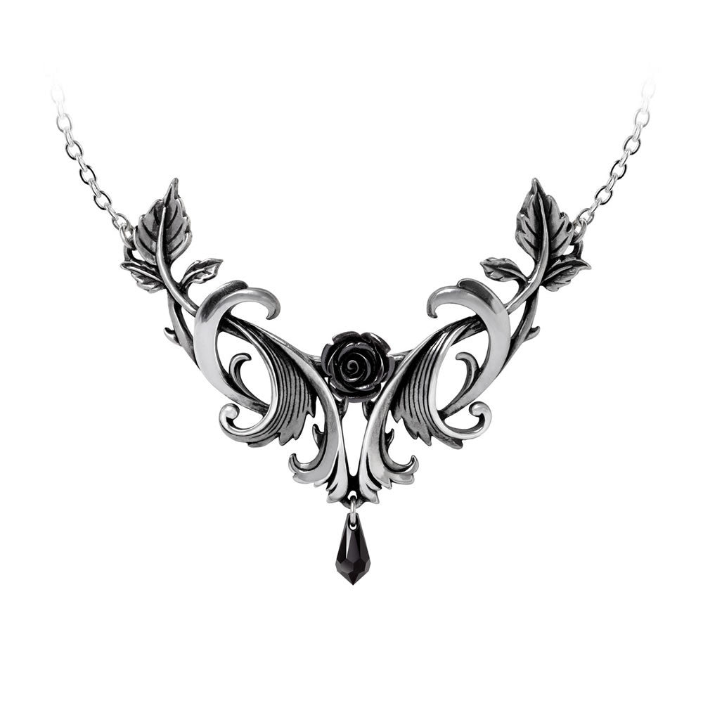 Alchemy Gothic Baroque Black Rose Necklace P955