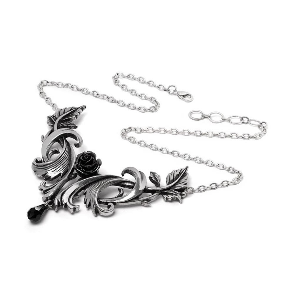 Alchemy Gothic Baroque Black Rose Necklace P955