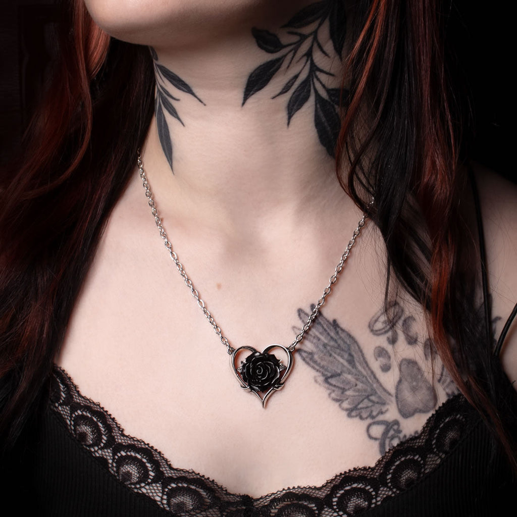 Alchemy Gothic Heart of Blackness Black Rose Pendant P991