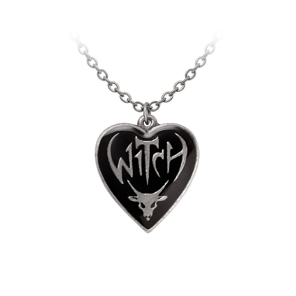 Alchemy Gothic Witch Pendant Black Enamel Heart P996