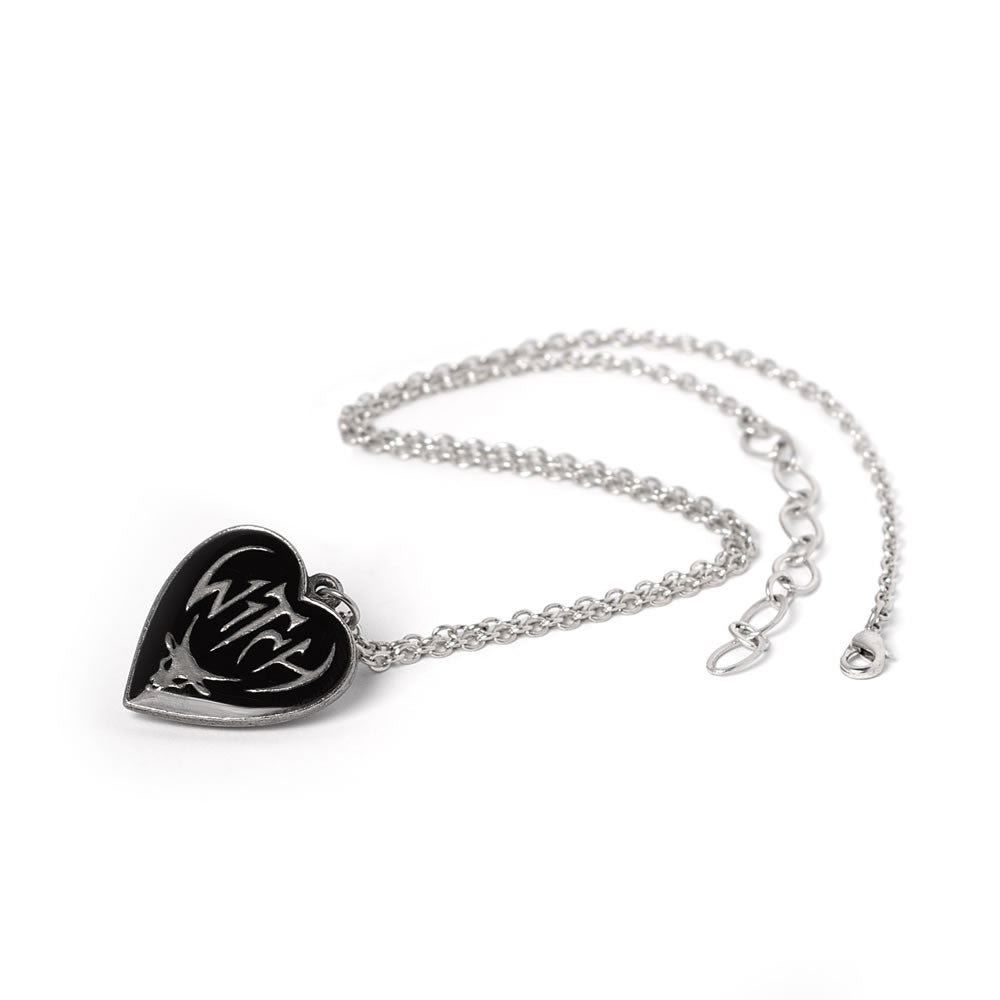 Alchemy Gothic Witch Pendant Black Enamel Heart P996