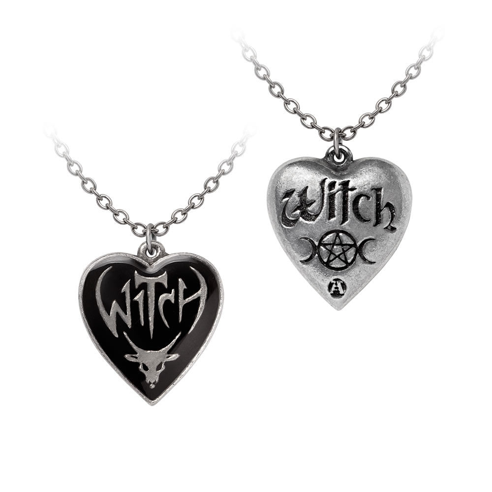 Alchemy Gothic Witch Pendant Black Enamel Heart P996