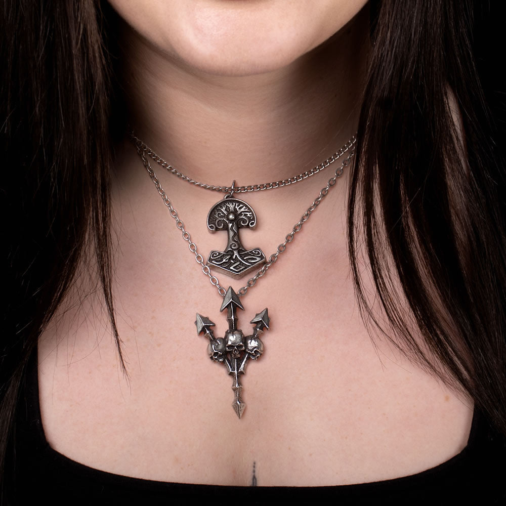 Alchemy Gothic Deadly Skulls Trident Pendant P998