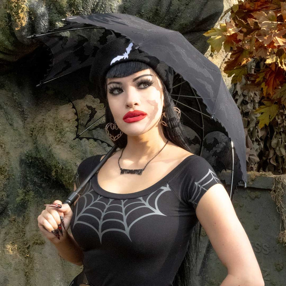 Kreepsville 666 Black Bat Mesh Lace Shade Parasol