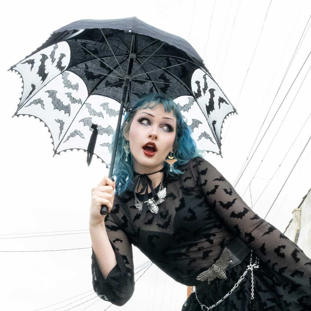 Kreepsville 666 Black Bat Mesh Lace Shade Parasol