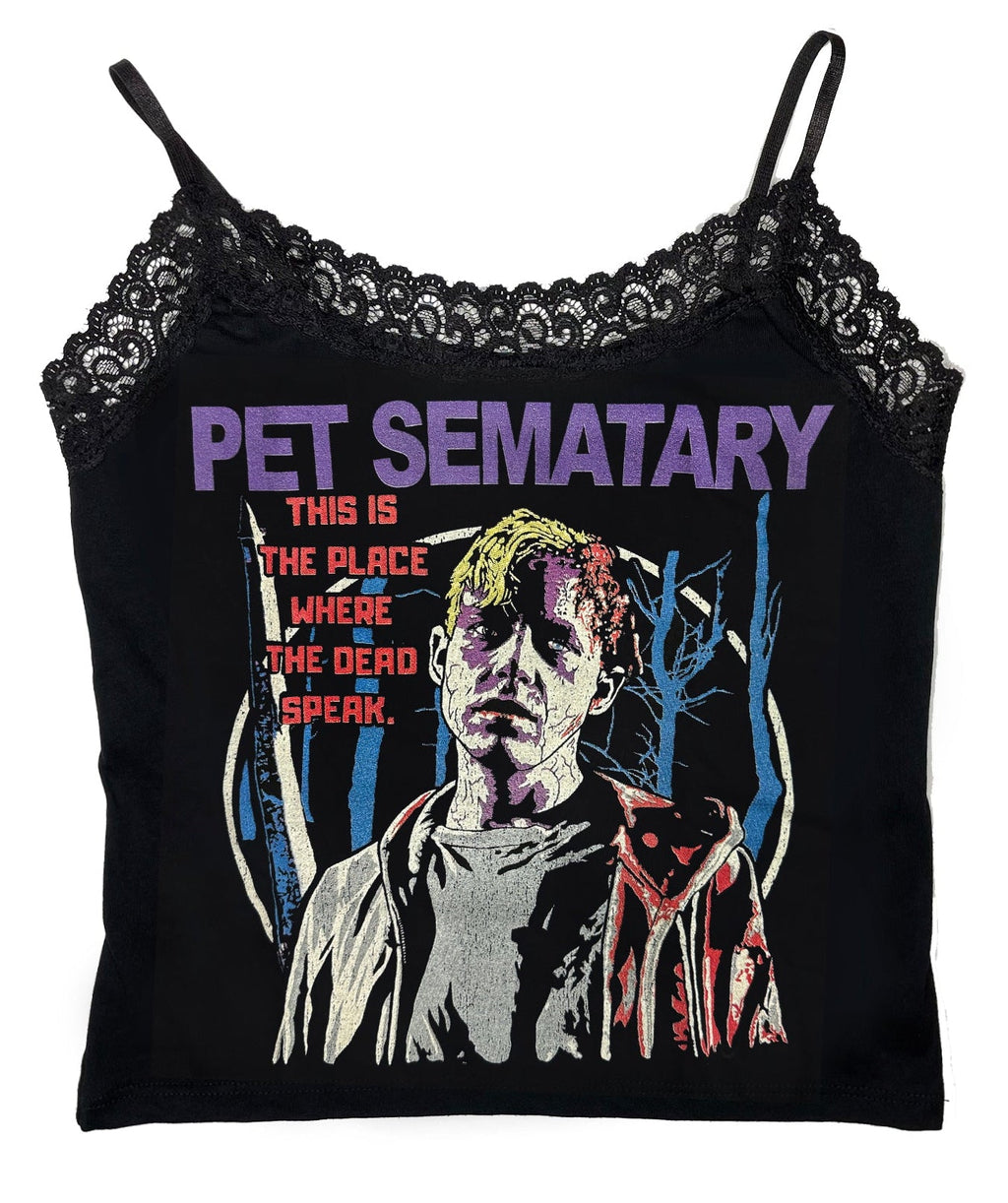 Vera's Eyecandy Pet Sematary Cropped Lace Tank Top