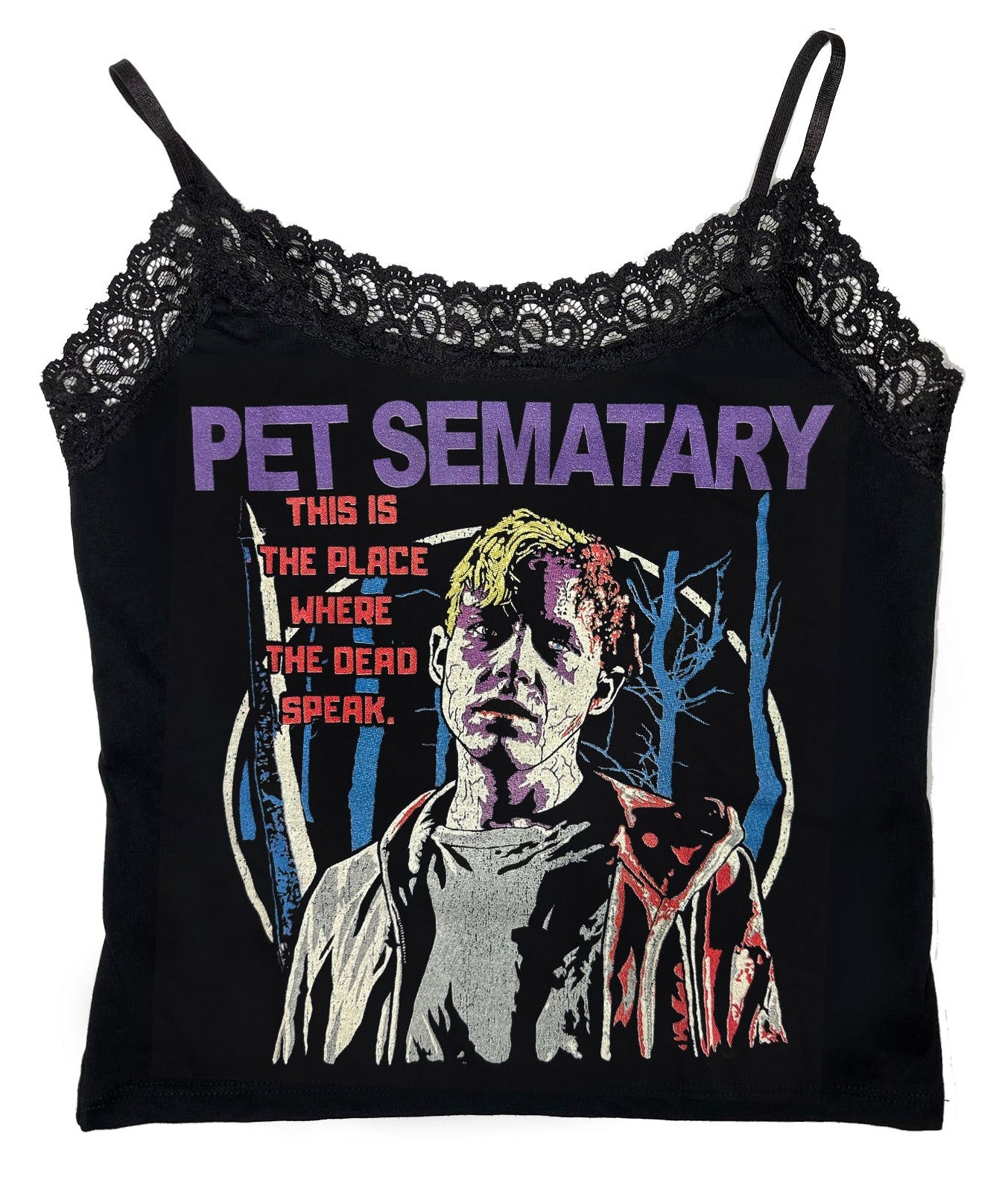 Vera's Eyecandy Pet Sematary Cropped Lace Tank Top