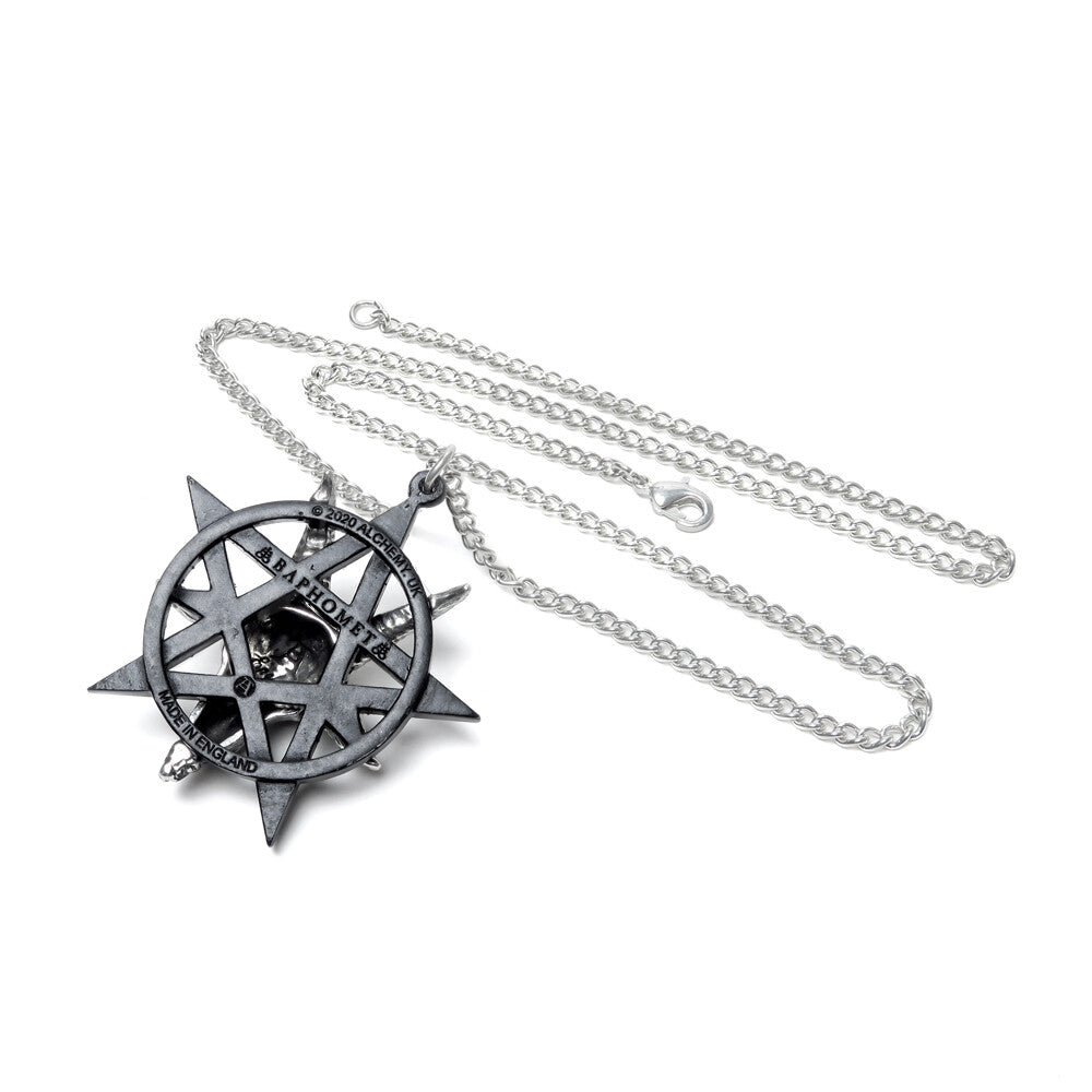 Silver compass necklace on a white background