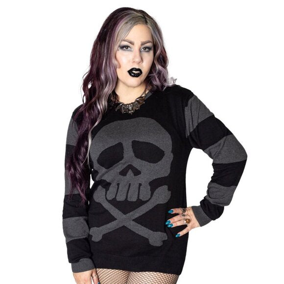 Kreepsville 666 Harlock Striped Skull Cotton Sweater