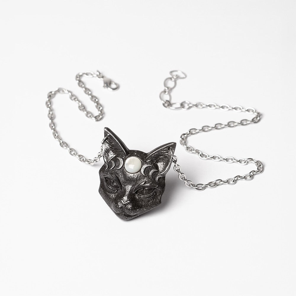 Alchemy Gothic Mystic Moon Black Cat Pendant P988