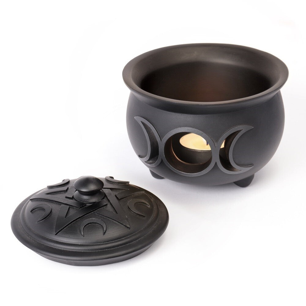 Alchemy Gothic Triple Moon Cauldron Lidded Pot V107