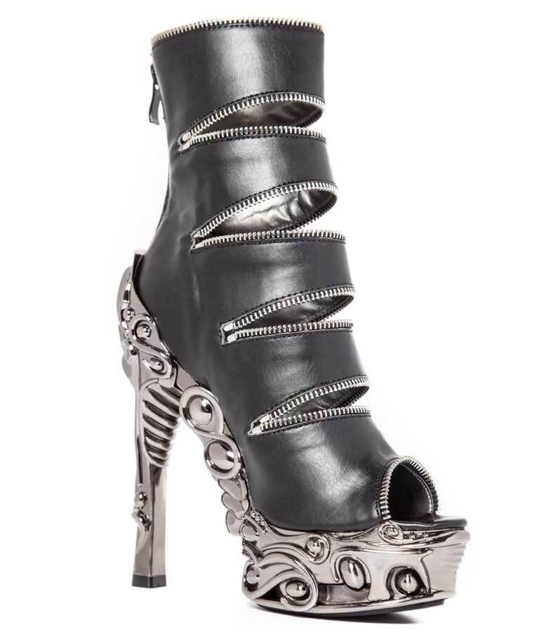 Hades LAWSON Black Vegan Zippers Ankle Boot 6" Heel