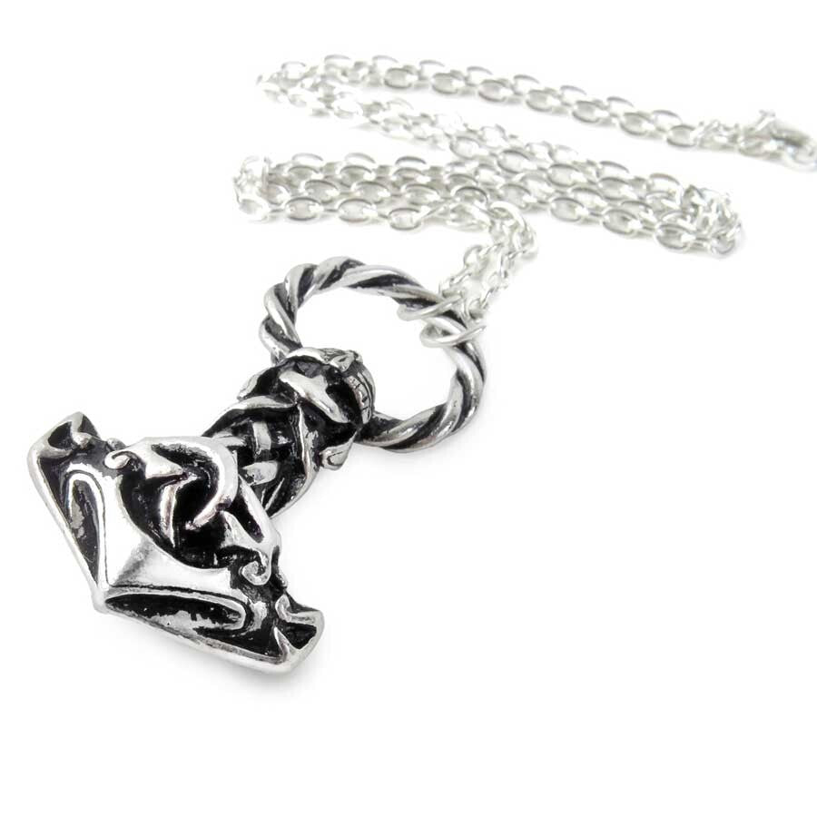 Silver necklace with a unique pendant on a white background