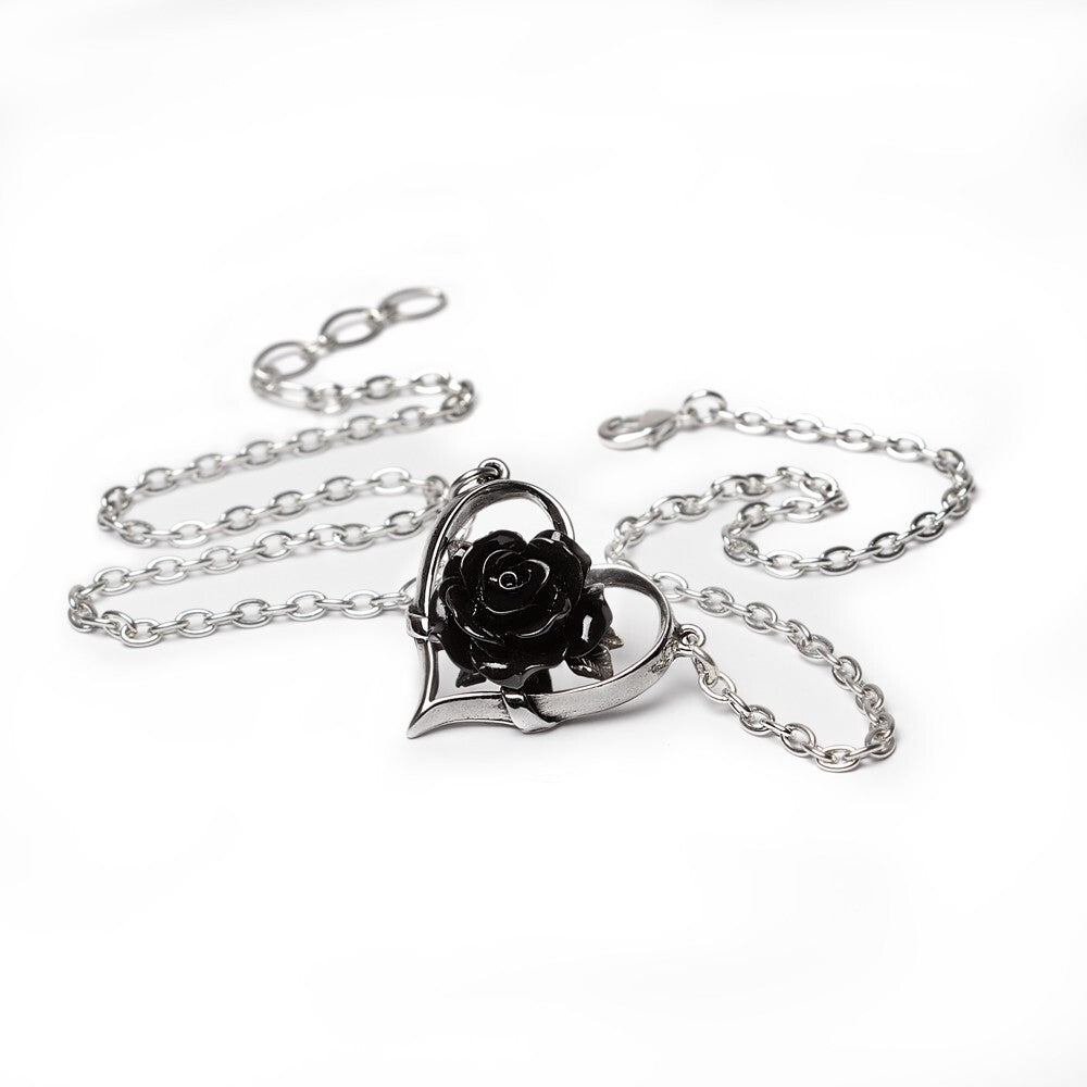 Alchemy Gothic Heart of Blackness Black Rose Pendant P991