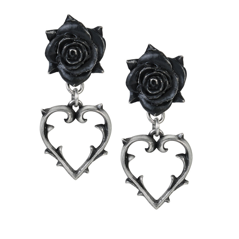 Alchemy Gothic Wounded Love Black Rose Earrings E365