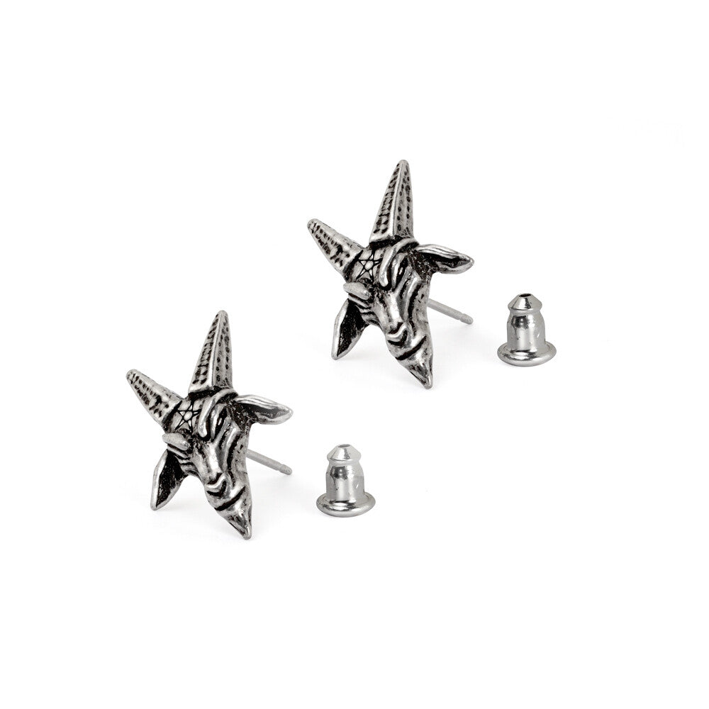 Star-shaped silver earrings on a white background