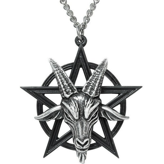 Pentagram pendant with goat head design on a white background