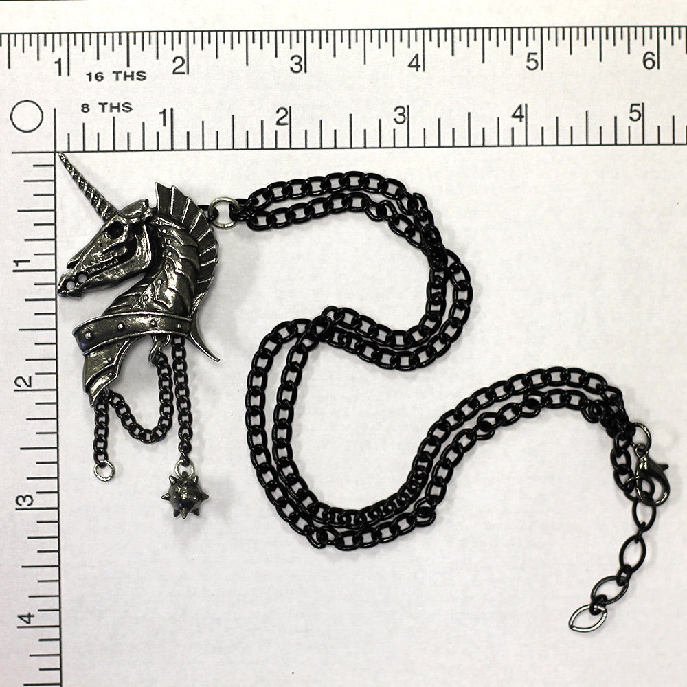 Alchemy Gothic Geistalon Armored Unicorn Skull Pendant P751
