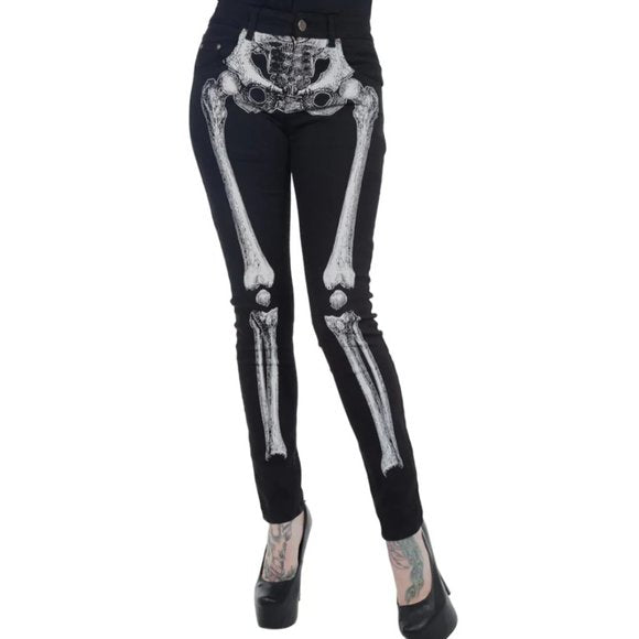 Kreepsville 666 Black Skinny Stretch Jeans Skeleton Bones