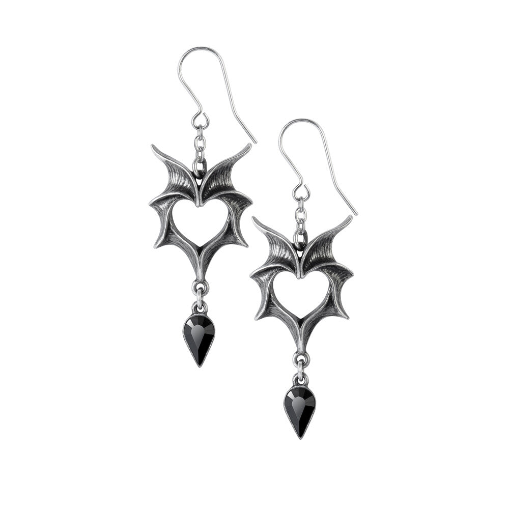 Alchemy Gothic Love Bat Earrings Winged Hearts E425