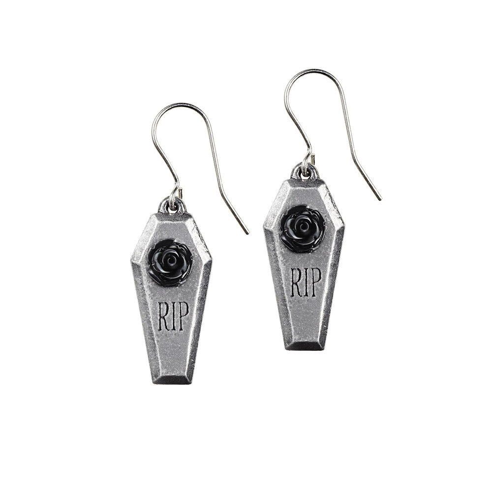 Alchemy Gothic RIP Black Resin Rose Coffin Earrings E432