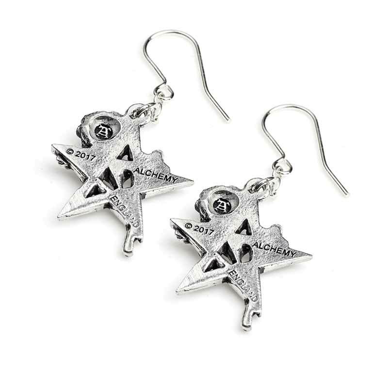 Alchemy Gothic Ruah Vered Pentagram Black Rose Earrings E402