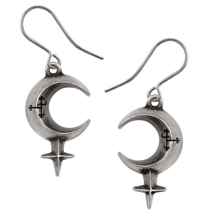 Alchemy Gothic Lilith Wicca Crescent Moon Earrings E469