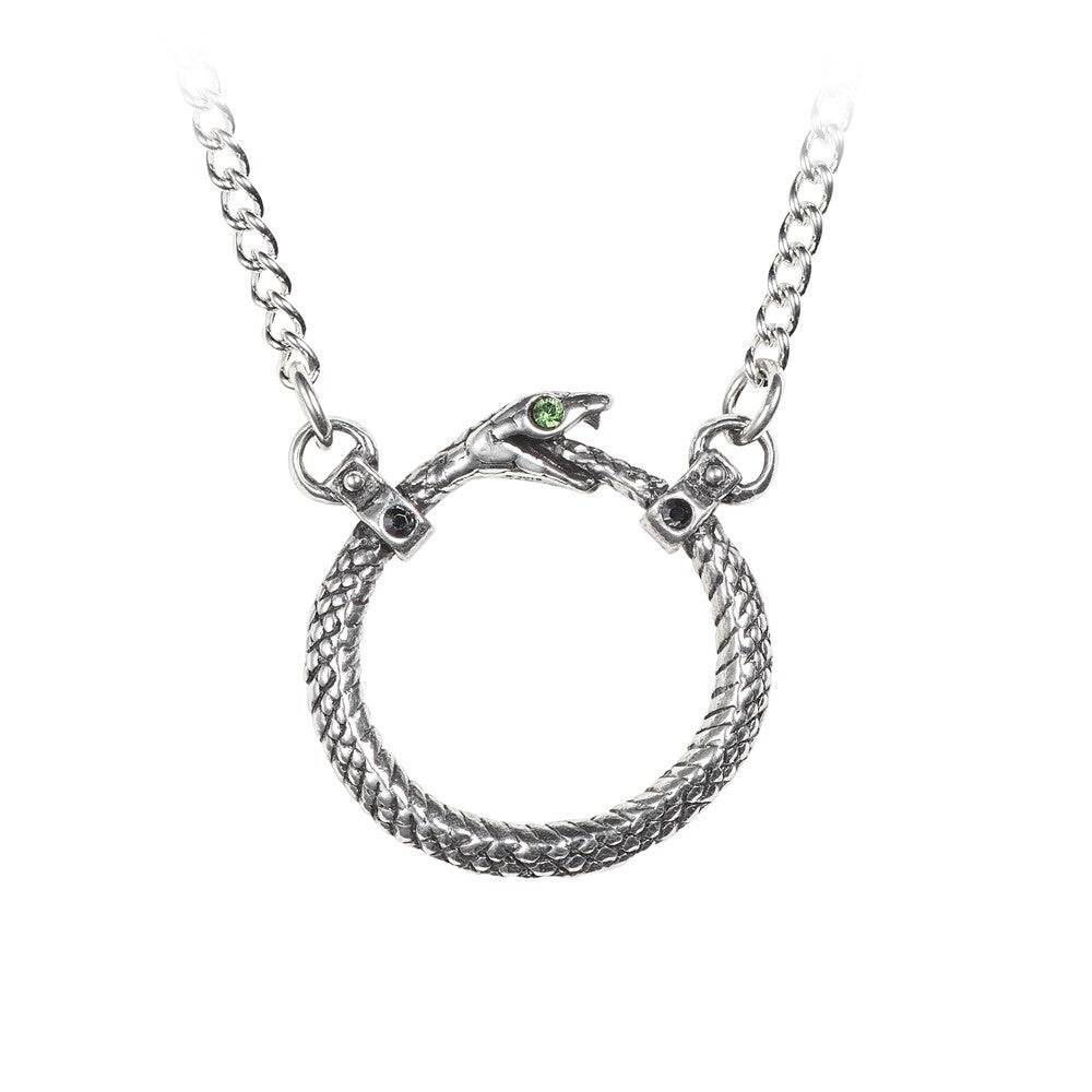 Silver necklace with a unique pendant on a white background