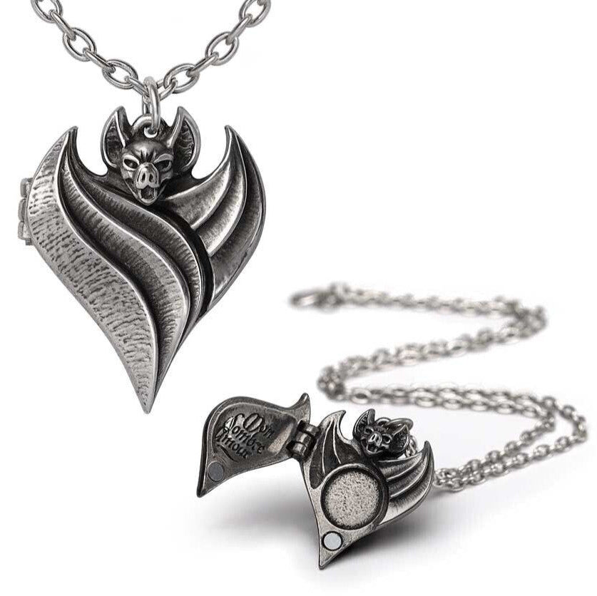 Silver pendant with chain on a white background