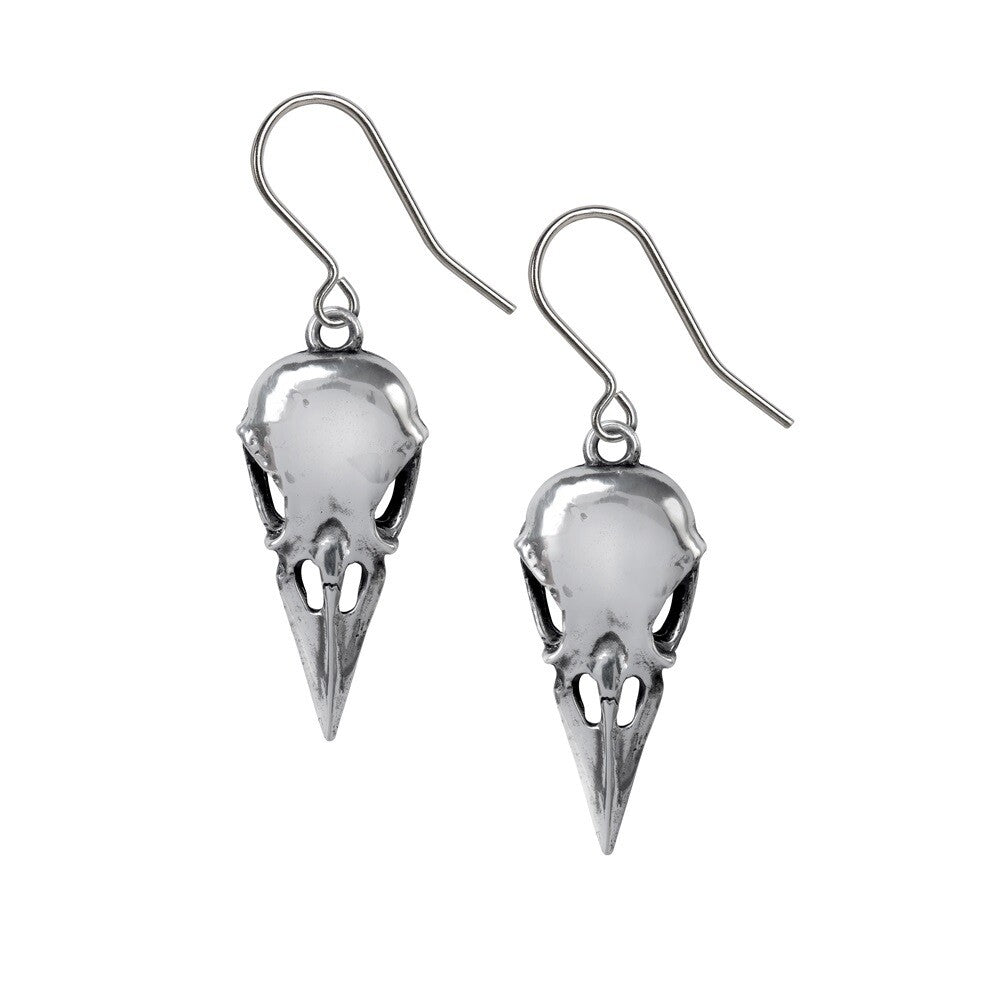 Alchemy Gothic Coeur Crane Raven Skull Earrings E462