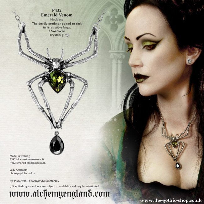 Alchemy Gothic Emerald Venom Spider Pendant Necklace P432