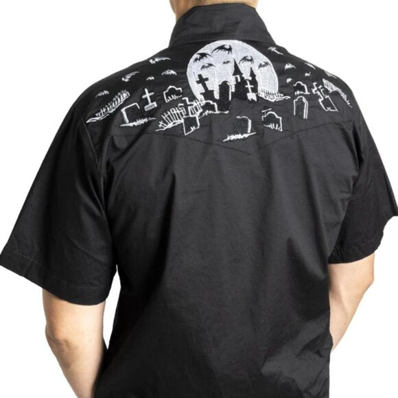 Kreepsville 666 Nighttime Cemetery Black Western Shirt