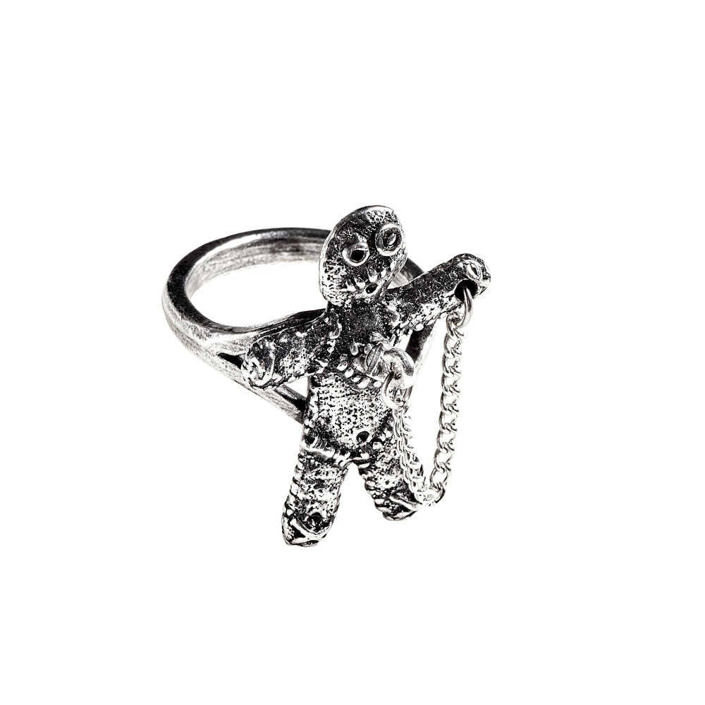 Silver ring with a detailed design on a white background