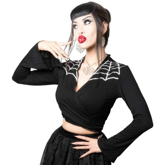 Kreepsville 666 Spiderweb Western LS Tie Top