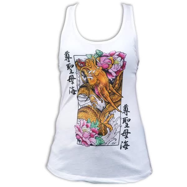 Black Market Art White Golden Dragon Women Racerback Tank Top
