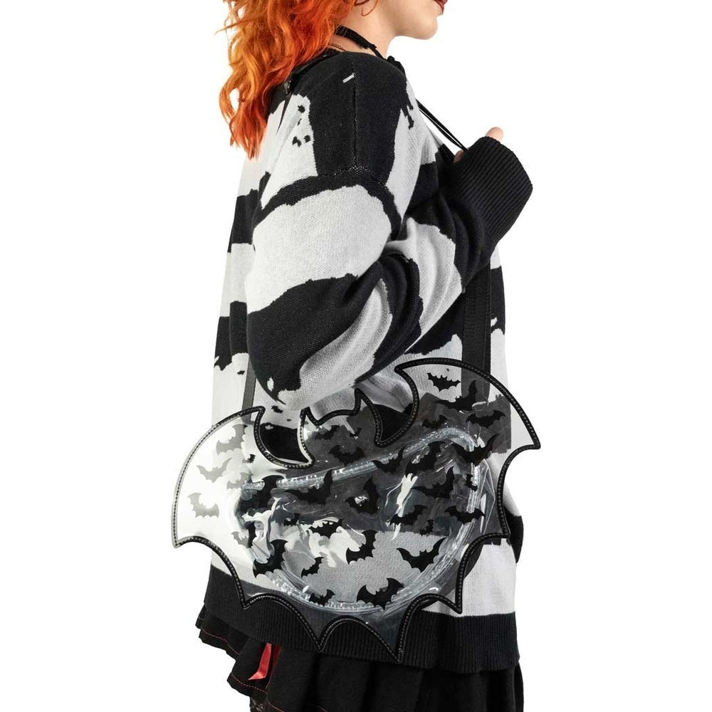 Kreepsville 666 Stripes Black White Oversize Thumb Holes Sweater