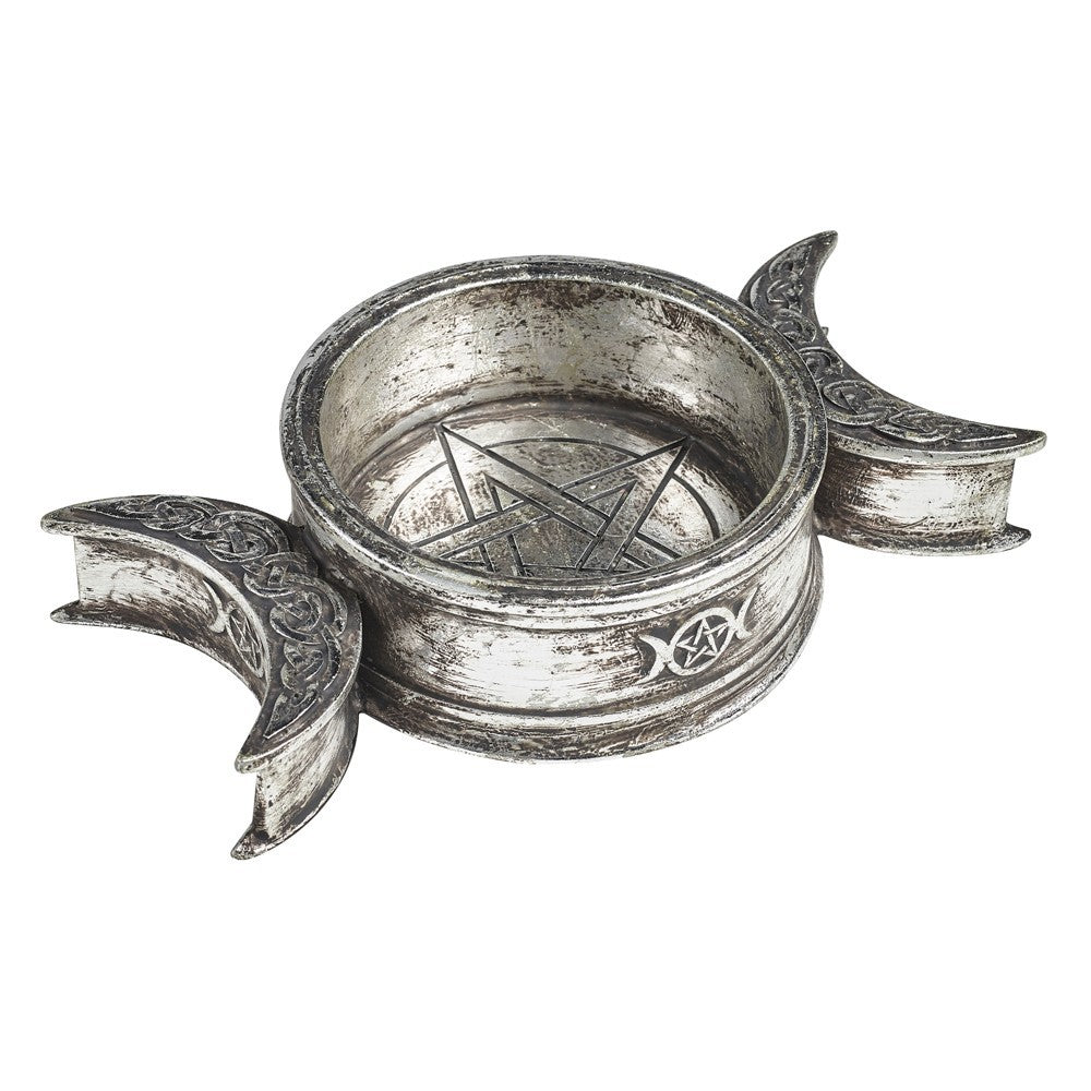 Alchemy Gothic Triple Moon Silver Resin Trinket Dish V85