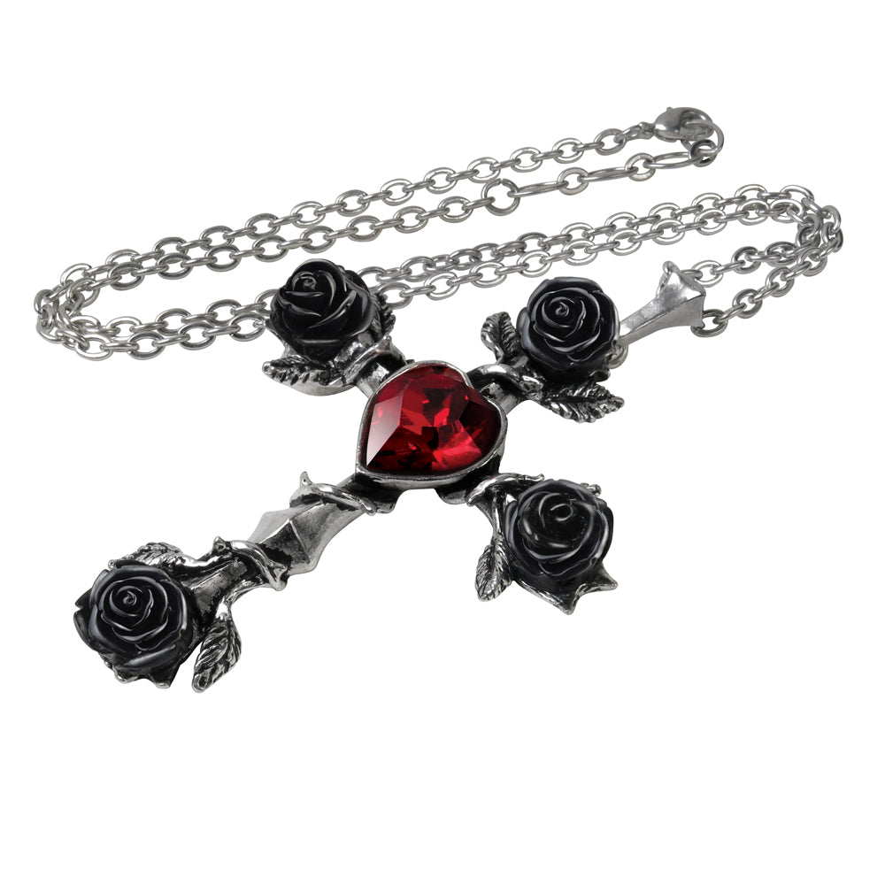 Alchemy Gothic Black Roses Rosifix Cross Pendant P758