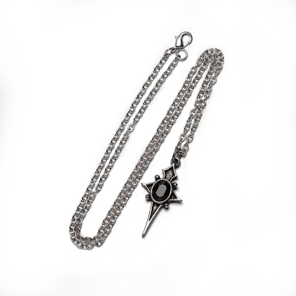 Silver chain necklace with a star-shaped pendant on a white background