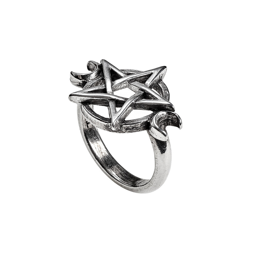 Alchemy Gothic Goddess Pentagram Moon Ring R234