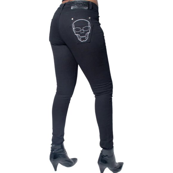 Kreepsville 666 Black Skinny Stretch Jeans Skeleton Bones