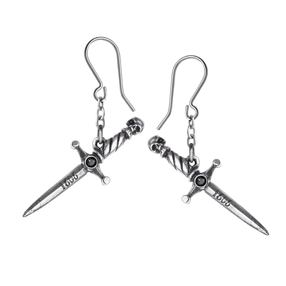 Alchemy Gothic Hand of Macbeth Dagger Earrings E378
