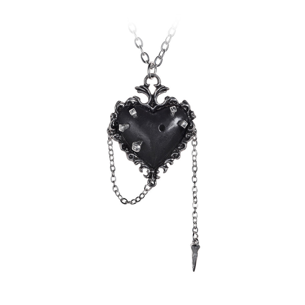 Heart-shaped pendant necklace with a spike on a white background